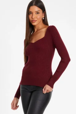 Quiz Dark Red Metallic Glitter Jumpper Berry Sale