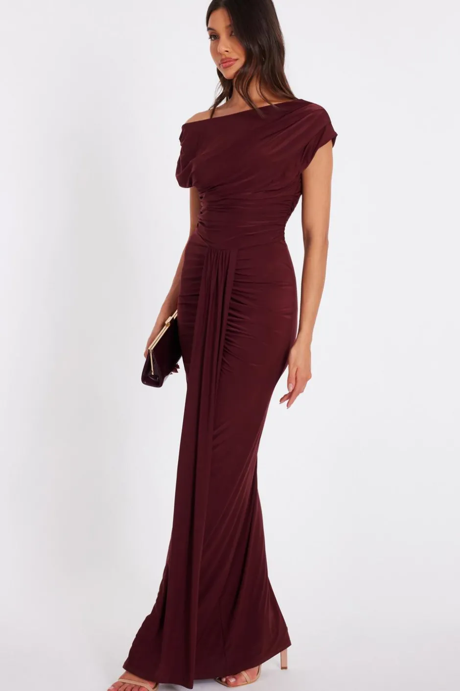 Quiz Dark Red Off Shoulder Ruched Maxi Dress Best