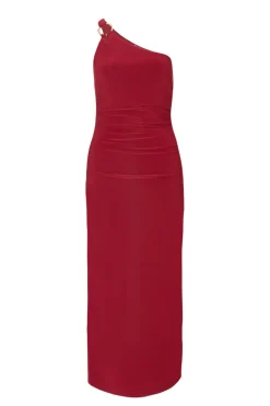 Quiz Dark Red One Shoulder Midaxi Dress Wine