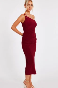 Quiz Dark Red One Shoulder Midaxi Dress Wine