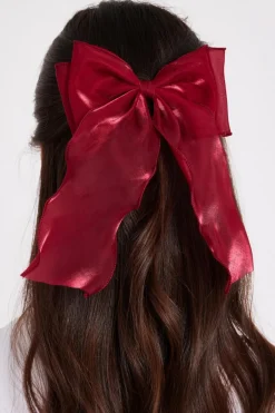Quiz Dark Red Organza Hair Bow Berry Hot