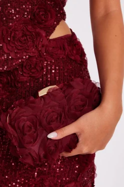 Quiz Dark Red Organza Rose Box Bag Sale