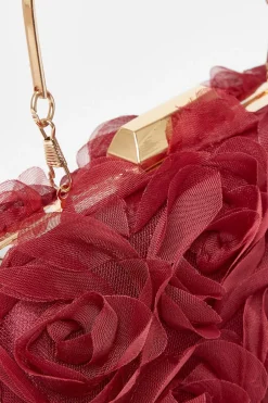 Quiz Dark Red Organza Rose Box Bag Sale