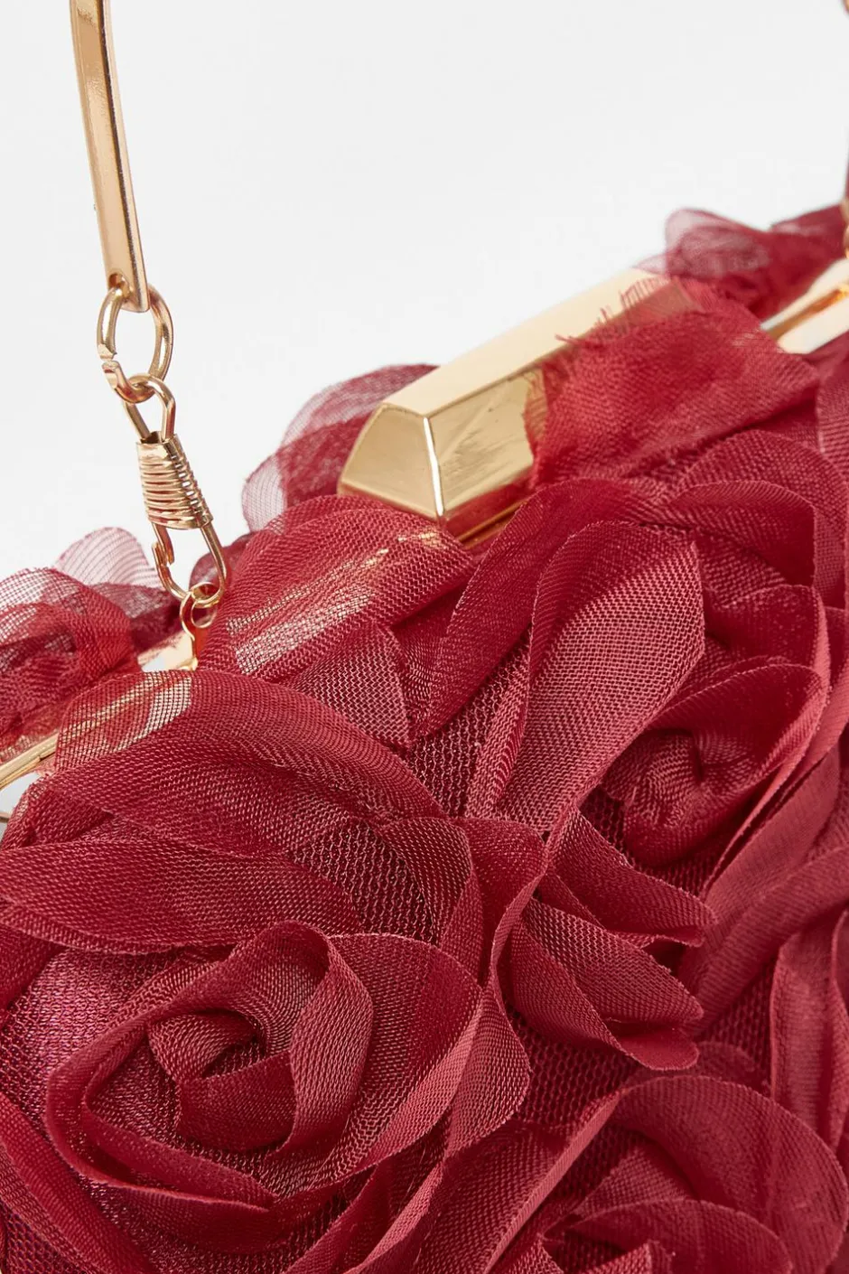 Quiz Dark Red Organza Rose Box Bag Sale