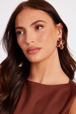 Quiz Dark Red Oversized Flower Earrings Berry Discount