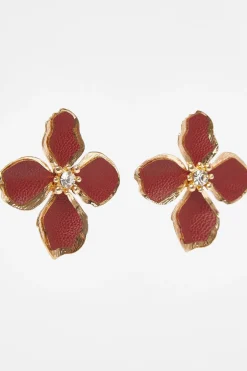 Quiz Dark Red Oversized Flower Earrings Berry Discount
