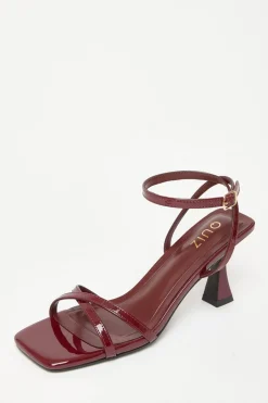 Quiz Dark Red Patent Flared Heels Burgundy