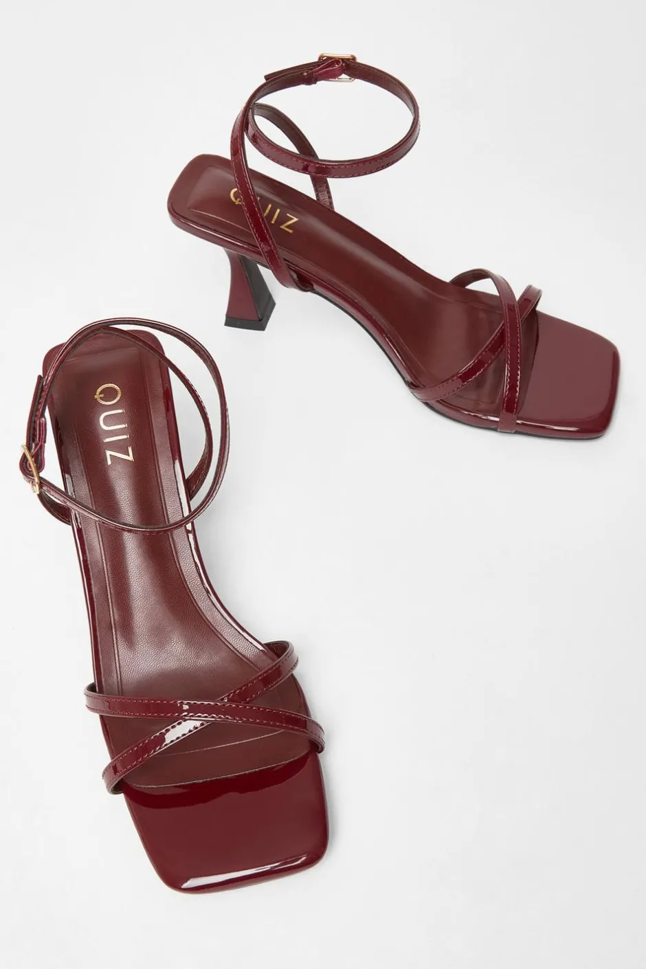 Quiz Dark Red Patent Flared Heels Burgundy