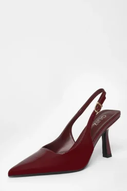 Quiz Dark Red Patent Sling Back Court Heels Burgundy New