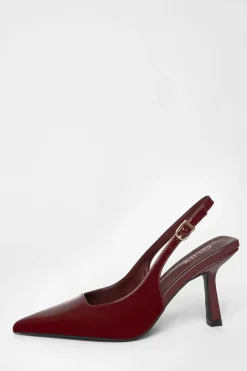 Quiz Dark Red Patent Sling Back Court Heels Burgundy New