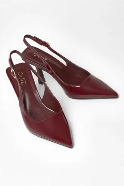 Quiz Dark Red Patent Sling Back Court Heels Burgundy New