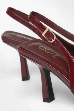 Quiz Dark Red Patent Sling Back Court Heels Burgundy New