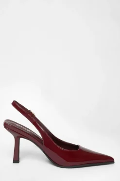 Quiz Dark Red Patent Sling Back Court Heels Burgundy New
