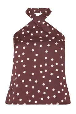 Quiz Dark Red Polka Dot Halter Top Sale
