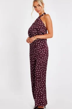 Quiz Dark Red Polka Dot Halter Top Sale