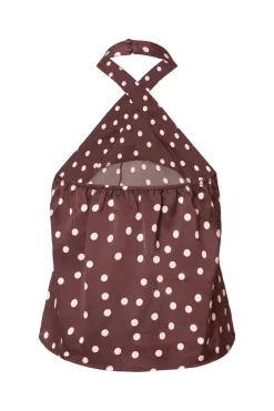 Quiz Dark Red Polka Dot Halter Top Sale