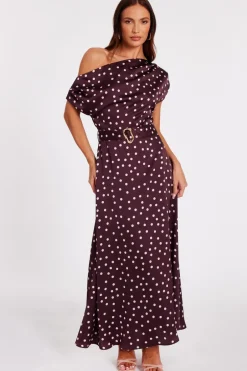 Quiz Dark Red Polka Dot Midaxi Dress Clearance
