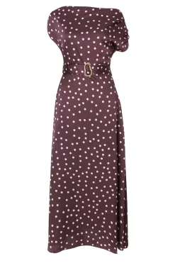 Quiz Dark Red Polka Dot Midaxi Dress Clearance