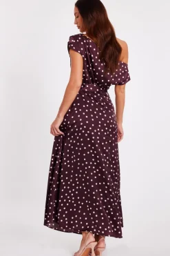 Quiz Dark Red Polka Dot Midaxi Dress Clearance