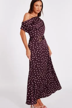 Quiz Dark Red Polka Dot Midaxi Dress Clearance