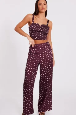 Quiz Dark Red Polka Dot Trousers Sale