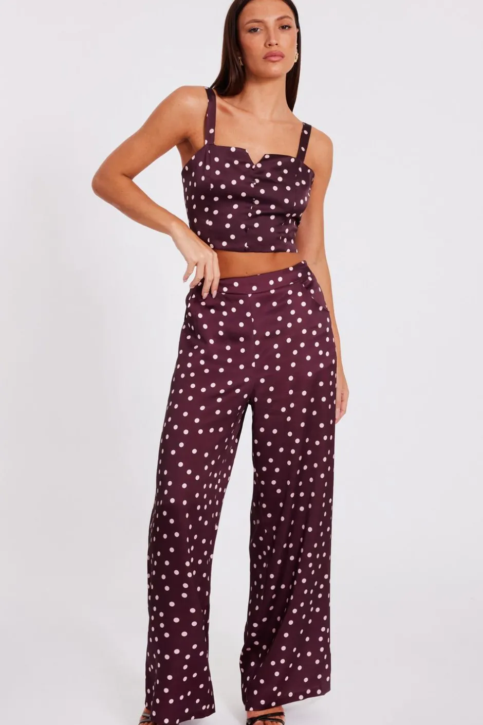 Quiz Dark Red Polka Dot Trousers Sale