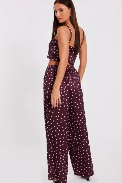 Quiz Dark Red Polka Dot Trousers Sale