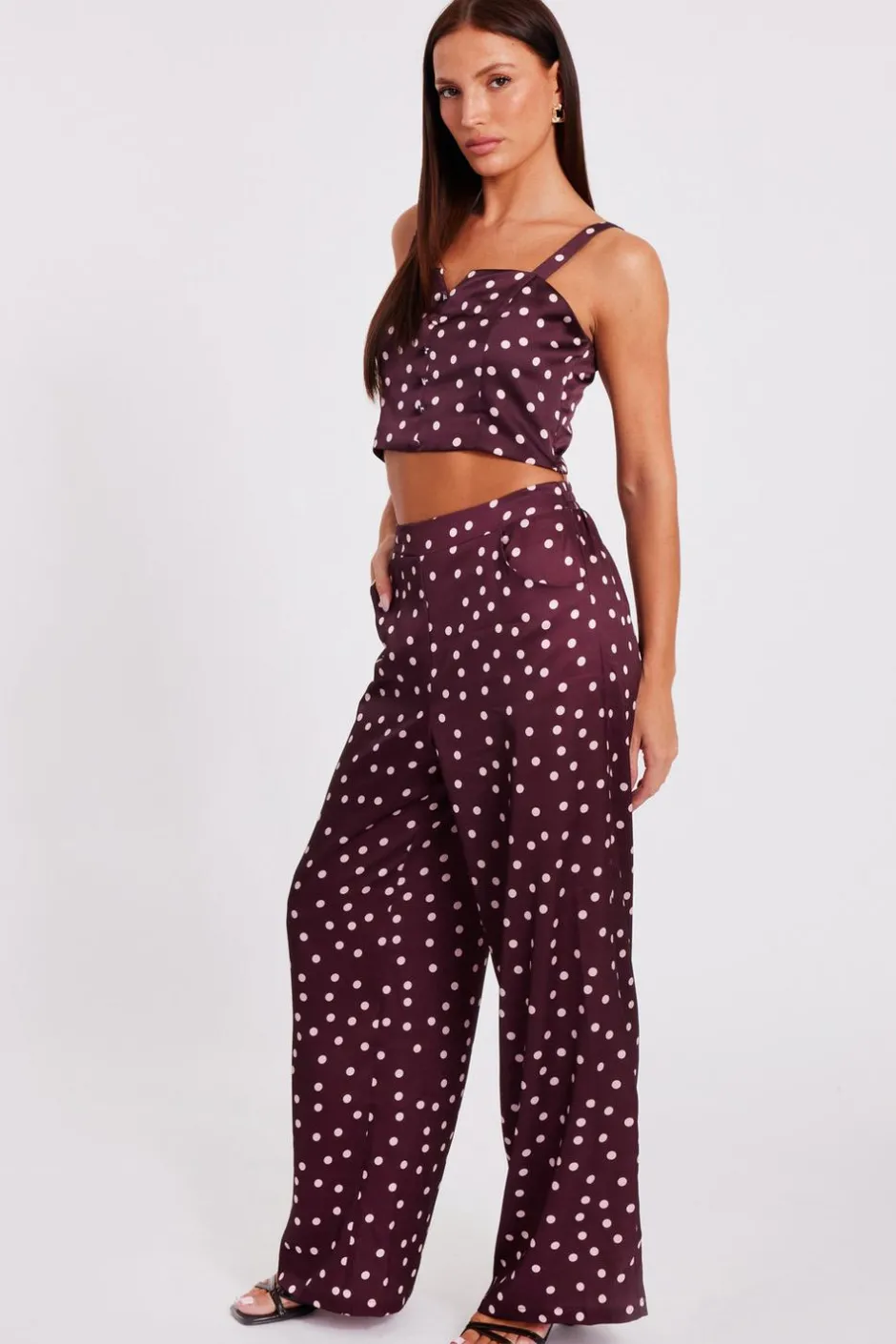 Quiz Dark Red Polka Dot Trousers Sale