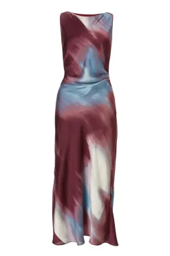 Quiz Dark Red Printed Satin Midaxi Dress Online