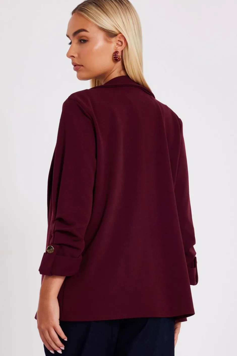 Quiz Dark Red Ruched Sleeve Blazer Burgundy Discount