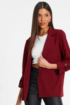 Quiz Dark Red Ruched Sleeve Blazer Burgundy Sale