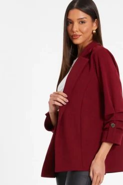 Quiz Dark Red Ruched Sleeve Blazer Burgundy Sale