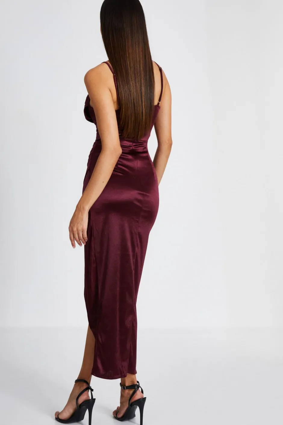 Quiz Dark Red Satin Corset Midi Dress Burgundy Outlet