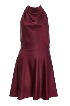 Quiz Dark Red Satin Mini Skater Dress Hot