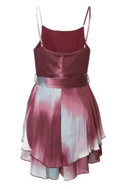 Quiz Dark Red Satin Printed Playsuit