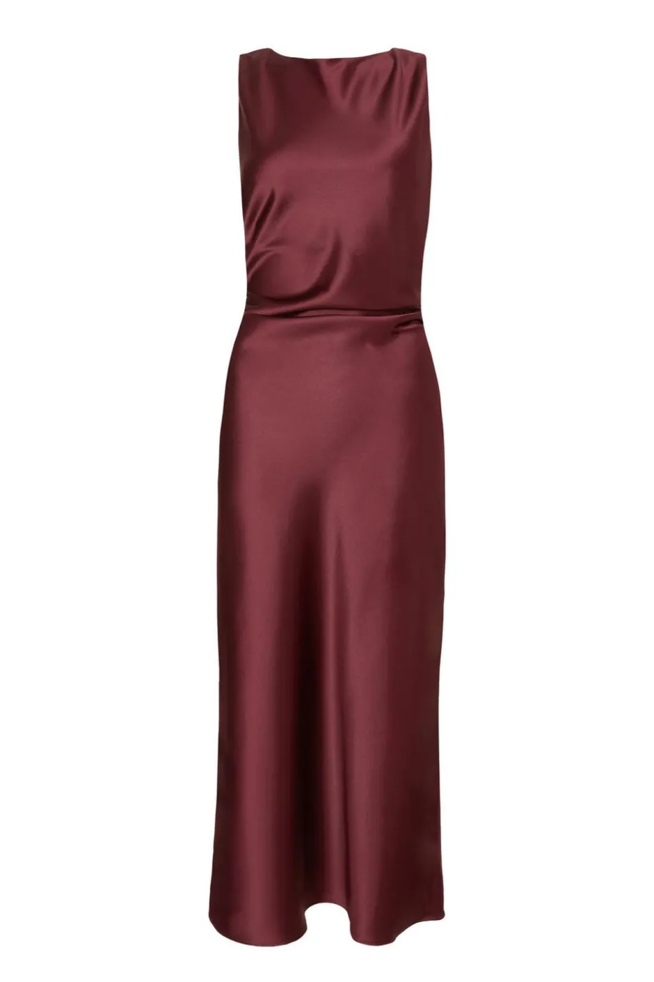 Quiz Dark Red Satin Ruched Midaxi Dress Berry Clearance