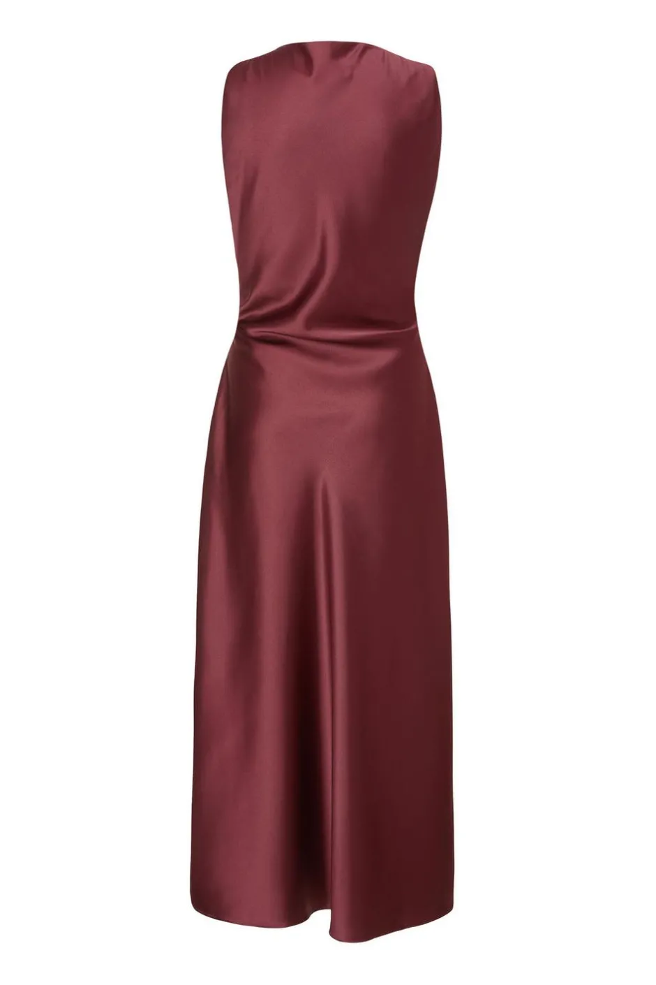 Quiz Dark Red Satin Ruched Midaxi Dress Berry Clearance