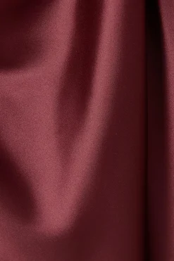 Quiz Dark Red Satin Ruched Midaxi Dress Berry Clearance