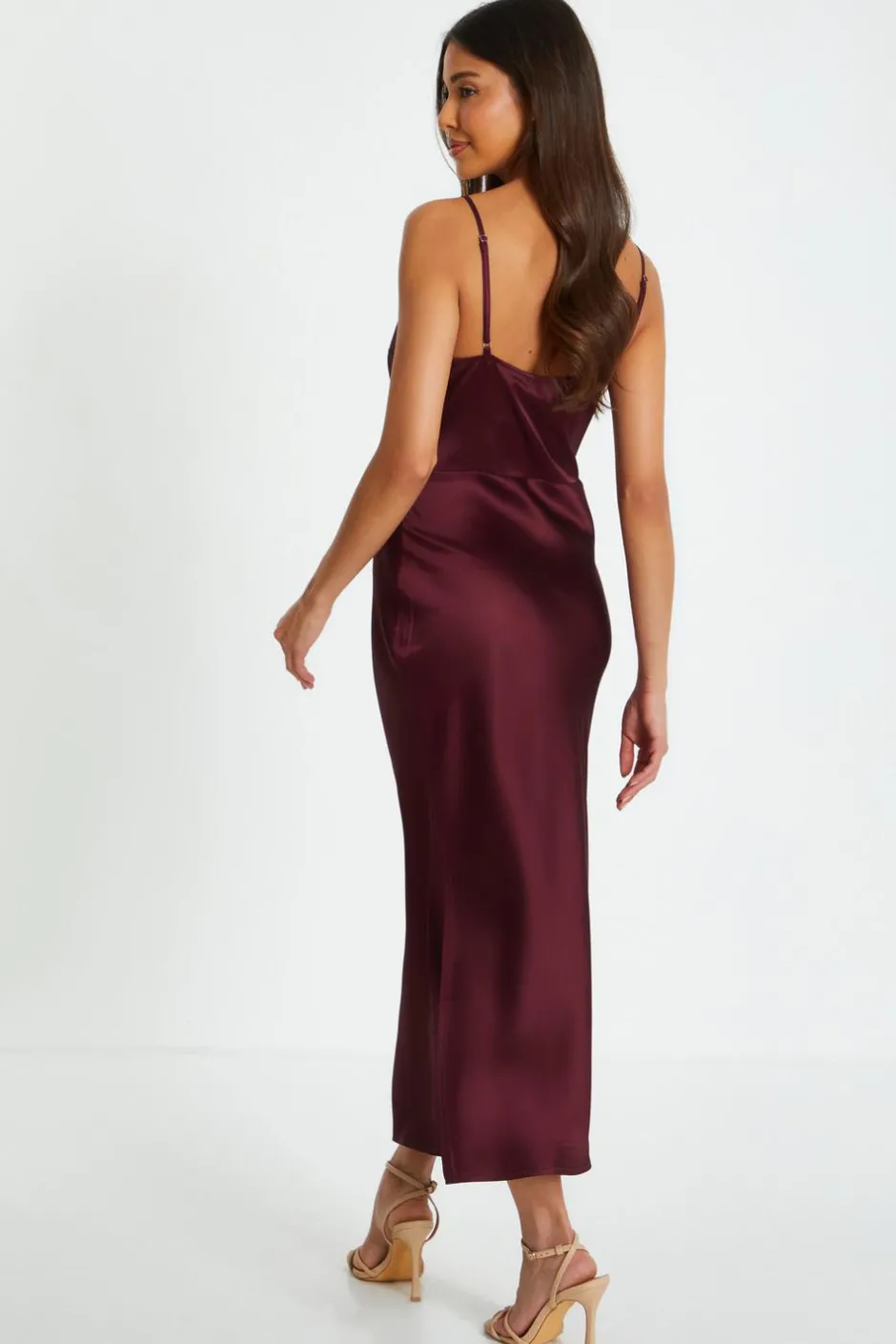 Quiz Dark Red Satin Slip Style Midaxi Dress