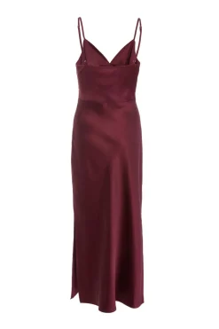 Quiz Dark Red Satin Slip Style Midaxi Dress