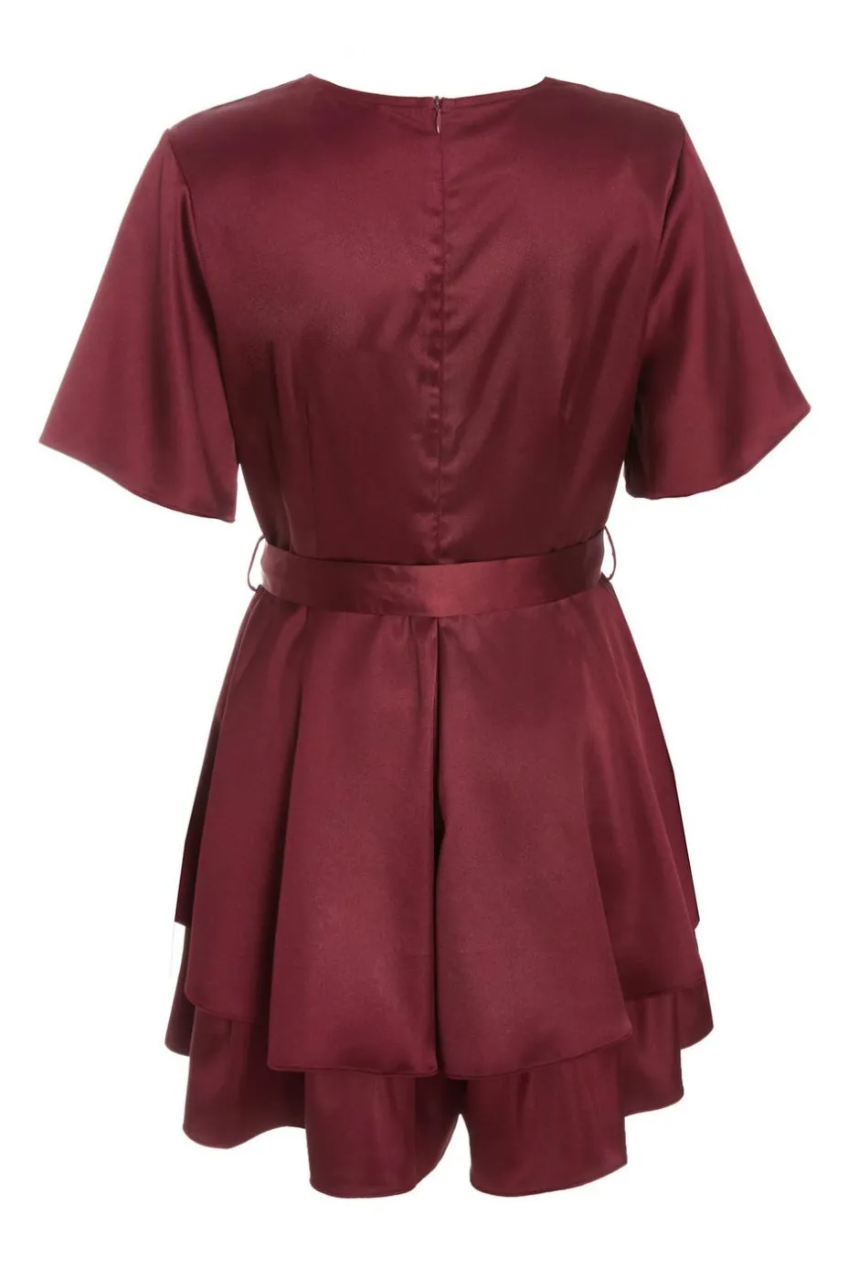 Quiz Dark Red Satin Wrap Tiered Playsuit New