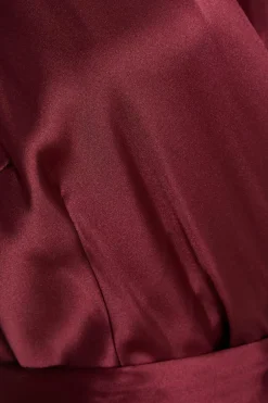 Quiz Dark Red Satin Wrap Tiered Playsuit New