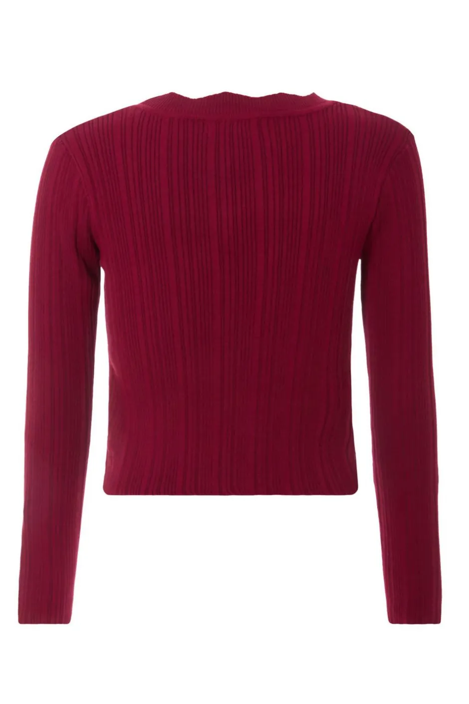 Quiz Dark Red Scallop Trim Cardigan Berry Clearance