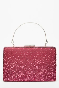 Quiz Dark Red Scattered Diamante Box Bag Outlet