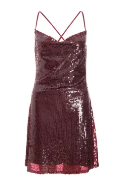 Quiz Dark Red Sequin Mini Dress Wine Discount