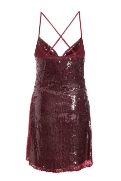 Quiz Dark Red Sequin Mini Dress Wine Discount