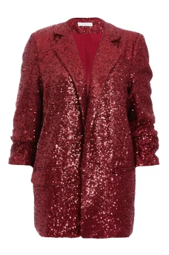 Quiz Dark Red Sequin Ruched Blazer Outlet