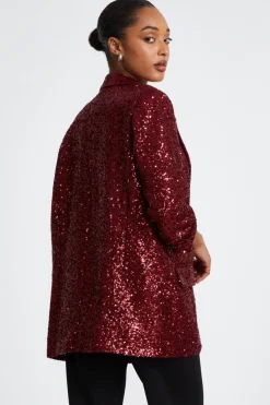 Quiz Dark Red Sequin Ruched Blazer Outlet