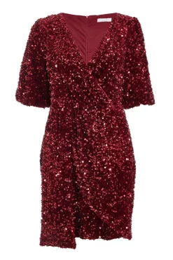 Quiz Dark Red Sequin Wrap Mini Dress New
