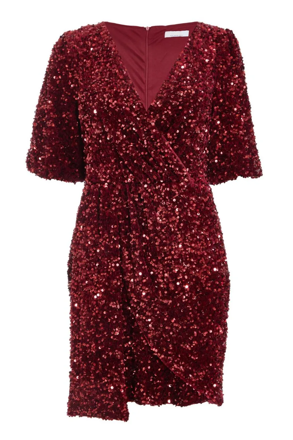 Quiz Dark Red Sequin Wrap Mini Dress New